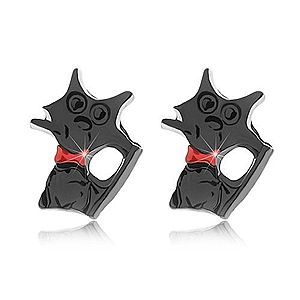 Puzetové náušnice, lesklá čierna mačka s červeným obojkom Z04.05 vyobraziť