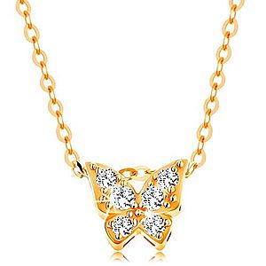 Zlatý 14K náhrdelník - lesklá retiazka, motýľ zdobený čírymi zirkónmi GG139.04 vyobraziť