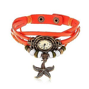 Analógové hodinky, ozdobne vyrezávané, pletený remienok oranžovej farby Z10.04 vyobraziť