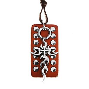 Kožený náhrdelník, nastaviteľný - hnedá vybíjaná známka, Tribal kríž Z17.15 vyobraziť