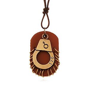 Kožený náhrdelník - nastaviteľný, putá s číslom, hnedá známka s kruhmi Z19.01 vyobraziť