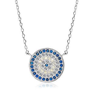 Ródiovaný náhrdelník, striebro 925, kruh s modrými, žltými a čírymi zirkónmi S09.01 vyobraziť