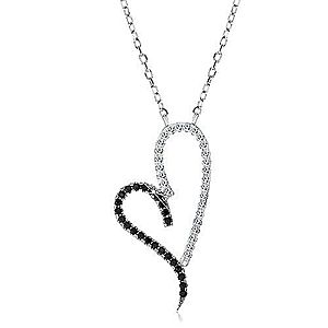 Strieborný náhrdelník 925, obrys asymetrického srdca, číre a čierne zirkóniky S09.07 vyobraziť