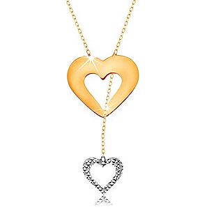 Náhrdelník v 14K zlate - jemná retiazka, obrys srdca a visiaceho srdiečka GG160.03 vyobraziť