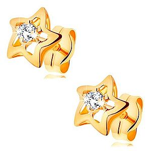 Zlaté 14K náušnice - ligotavé hviezdičky s čírym zirkónom v strede GG164.12 vyobraziť