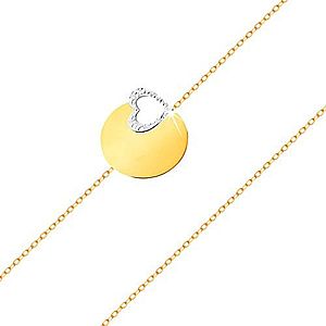 Zlatý 14K náramok - jemná retiazka, lesklý plochý kruh, kontúra srdca z bieleho zlata GG159.05 vyobraziť