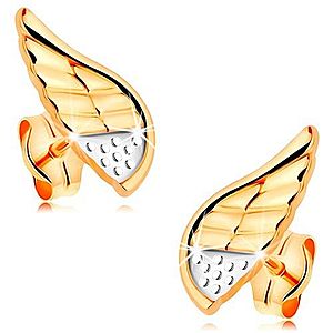 Náušnice v kombinovanom 14K zlate - ligotavé anjelské krídlo s bodkami a zárezmi GG166.11 vyobraziť