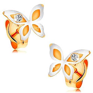 Náušnice v 14K zlate - dvojfarebný motýlik s okrúhlym čírym zirkónikom GG165.09 vyobraziť