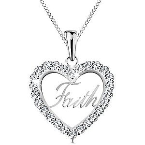 Strieborný 925 náhrdelník, zirkónový obrys srdca, nápis Faith, tenká retiazka AC20.25 vyobraziť