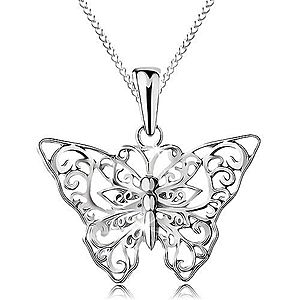Strieborný 925 náhrdelník, motýlik s vyrezávanými ornamentami, retiazka AC21.10 vyobraziť