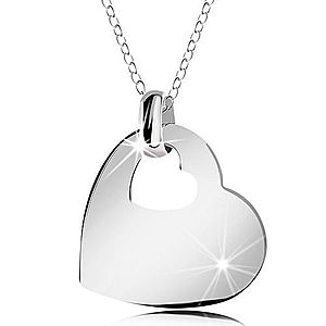 Strieborný náhrdelník 925, lesklé srdce s výrezom malého srdiečka, retiazka AC21.11 vyobraziť