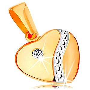 Zlatý 14K prívesok - súmerné vypuklé srdce so zirkónom a vlnkou z bieleho zlata GG160.21 vyobraziť