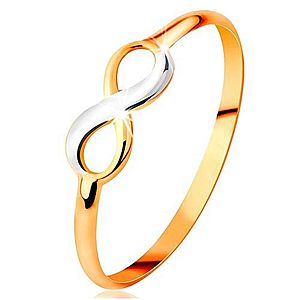 Zlatý prsteň 585 - dvojfarebný lesklý symbol nekonečna, úzke hladké ramená GG160.19/160.31/35 vyobraziť