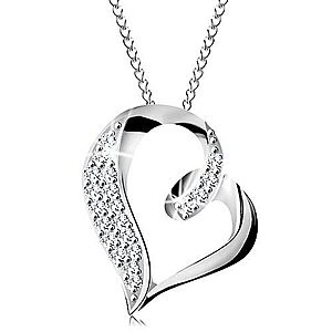 Strieborný náhrdelník 925, nepravidelná kontúra srdca so slučkou a zirkónikmi AC23.02 vyobraziť