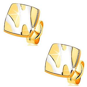 Zlaté 14K náušnice - lesklý štvorec s asymetrickými líniami z bieleho zlata GG177.47 vyobraziť