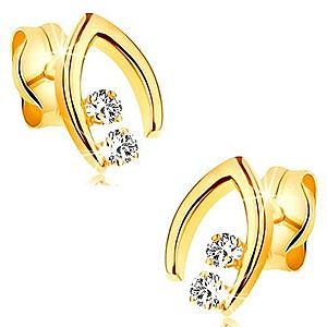 Diamantové náušnice v žltom 14K zlate - dvojica briliantov v špicatej podkovičke BT177.11 vyobraziť