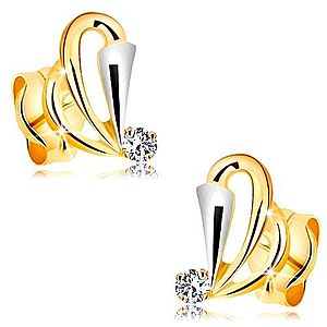 Zlaté náušnice 585 s čírym diamantom - kontúry slzičiek, rozšírený pás z bieleho zlata BT177.21 vyobraziť
