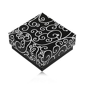 Papierová čierna krabička na náušnice alebo prívesok, biele špirálovité ornamenty U31.16 vyobraziť