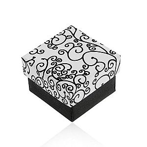 Čierno-biela krabička na náušnice, prívesok alebo prsteň, vzor špirál U32.05 vyobraziť