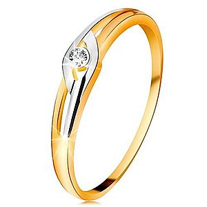 Diamantový prsteň zo 14K zlata, dvojfarebné ramená s výrezmi, číry briliant BT179.35/41/500.22 vyobraziť