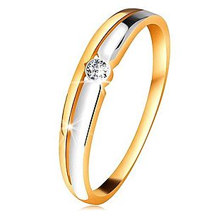 Briliantový prsteň zo 14K zlata - číry diamant v okrúhlej objímke, dvojfarebné línie BT179.56/63 vyobraziť