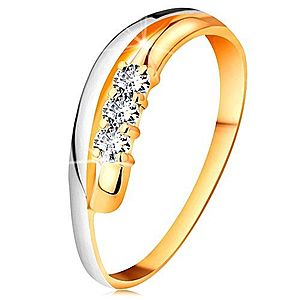 Briliantový prsteň v 14K zlate, zvlnené dvojfarebné línie ramien, tri číre diamanty BT178.85/91 vyobraziť