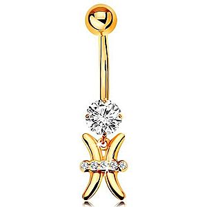 Zlatý 375 piercing do bruška - číry zirkón, lesklý symbol zverokruhu - RYBY GG183.17 vyobraziť