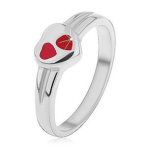 Detský prsteň z chirurgickej ocele, strieborná farba, srdce s červenou glazúrou H4.02 vyobraziť