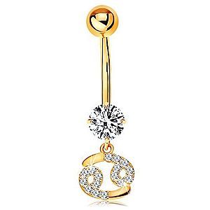 Zlatý 14K piercing do bruška - číry zirkón, ligotavý symbol zverokruhu - RAK GG185.04 vyobraziť