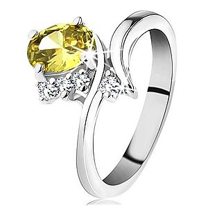 Trblietavý prsteň v striebornom odtieni, oválny zirkón v žltej farbe H4.16 vyobraziť