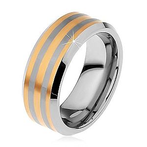 Dvojfarebný tungstenový prsteň s troma pásikmi zlatej farby, lesklo-matný, 8 mm H7.14 vyobraziť
