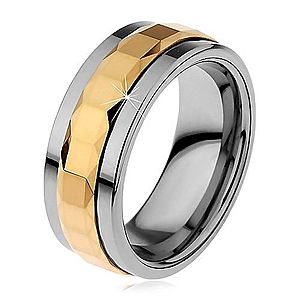 Prsteň z tungstenu, strieborná a zlatá farba, otáčavý stredový pás so štvorcami, 8 mm H8.01 vyobraziť