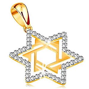 Zlatý prívesok 585 - Dávidova hviezda zdobená čírymi zirkónmi a výrezmi GG195.16 vyobraziť