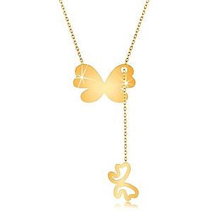 Zlatý 9K náhrdelník - väčší motýľ s visiacim obrysom menšieho motýlika GG194.11 vyobraziť