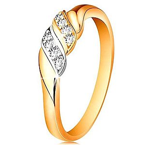 Zlatý prsteň 585 - dve vlnky z bieleho a žltého zlata, trblietavé číre zirkóny GG190.40/47 vyobraziť