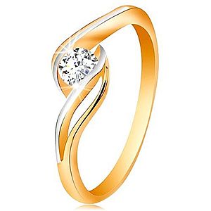 Zlatý prsteň 585 - číry zirkón, dvojfarebné, rozdelené a zvlnené ramená GG190.56/63 vyobraziť