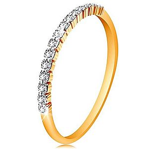 Zlatý 14K prsteň - pás trblietavých čírych zirkónikov, lesklé ramená GG190.31/39 vyobraziť