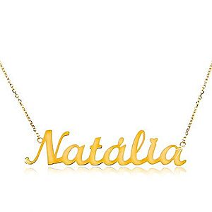 Zlatý 14K náhrdelník - tenká retiazka z oválnych očiek, lesklý prívesok Natália GG198.19 vyobraziť