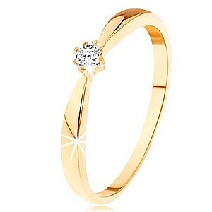 Prsteň zo žltého 14K zlata - zaoblené ramená, okrúhly diamant čírej farby BT500.39/45 vyobraziť