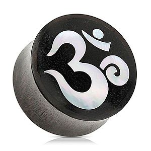 Sedlový plug do ucha z dreva čiernej farby, duchovný symbol jógy ÓM I44.01/07 vyobraziť