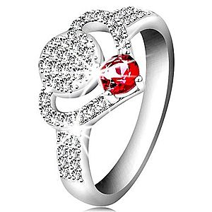 Strieborný 925 prsteň, číry zirkónový obrys srdca, kruh a ligotavý ružový zirkón K01.08 vyobraziť