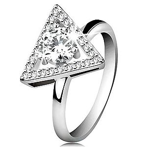Strieborný 925 prsteň - zirkónový obrys trojuholníka, okrúhly číry zirkón v strede K02.07 vyobraziť
