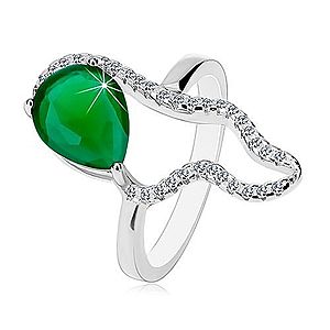 Strieborný 925 prsteň - veľká zelená slza zo zirkónu, číra asymetrická kontúra K05.02 vyobraziť