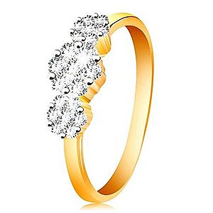 Zlatý prsteň 585 - tri ligotavé kvety z čírych zirkónov, tenké lesklé ramená GG199.39/45 vyobraziť