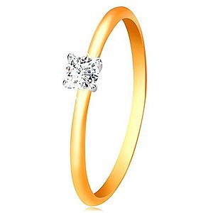 Zlatý 14K prsteň - úzke vypuklé ramená, zirkón v kotlíku z bieleho zlata GG200.23/30 vyobraziť