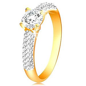 Zlatý 14K prsteň - trblietavé ramená, vyvýšený okrúhly zirkón čírej farby GG200.08/15 vyobraziť