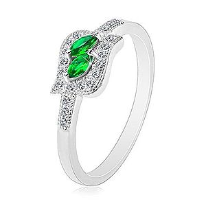Strieborný 925 prsteň, zelené zirkónové zrnká v čírej kontúre, ródiovaný K06.03 vyobraziť