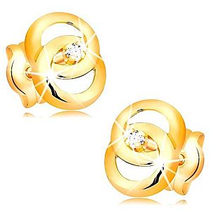 Náušnice v žltom 14K zlate - dva prepojené prstence, briliant uprostred BT500.98 vyobraziť