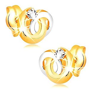 Náušnice v 14K zlate - dvojfarebné prepojené prstence, žiarivý číry briliant BT501.19 vyobraziť
