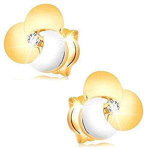 Zlaté diamantové náušnice 585 - číry briliant vo veľkom dvojfarebnom kvete BT501.51 vyobraziť